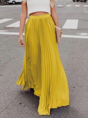 New-Depri Sheer Pleated Maxi Skirt - Yellow